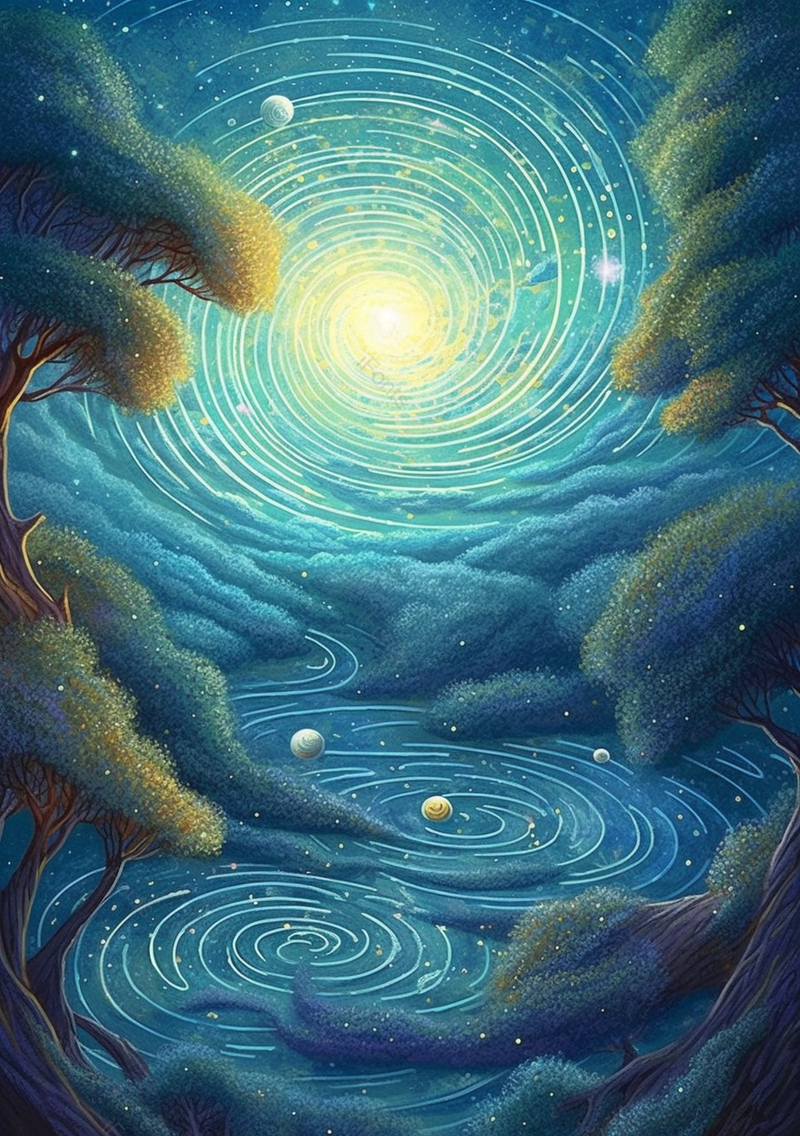 奇幻太空绿色树手绘背景,插画/手绘图,插画/手绘图库,插画/手绘图下载,插画/手绘